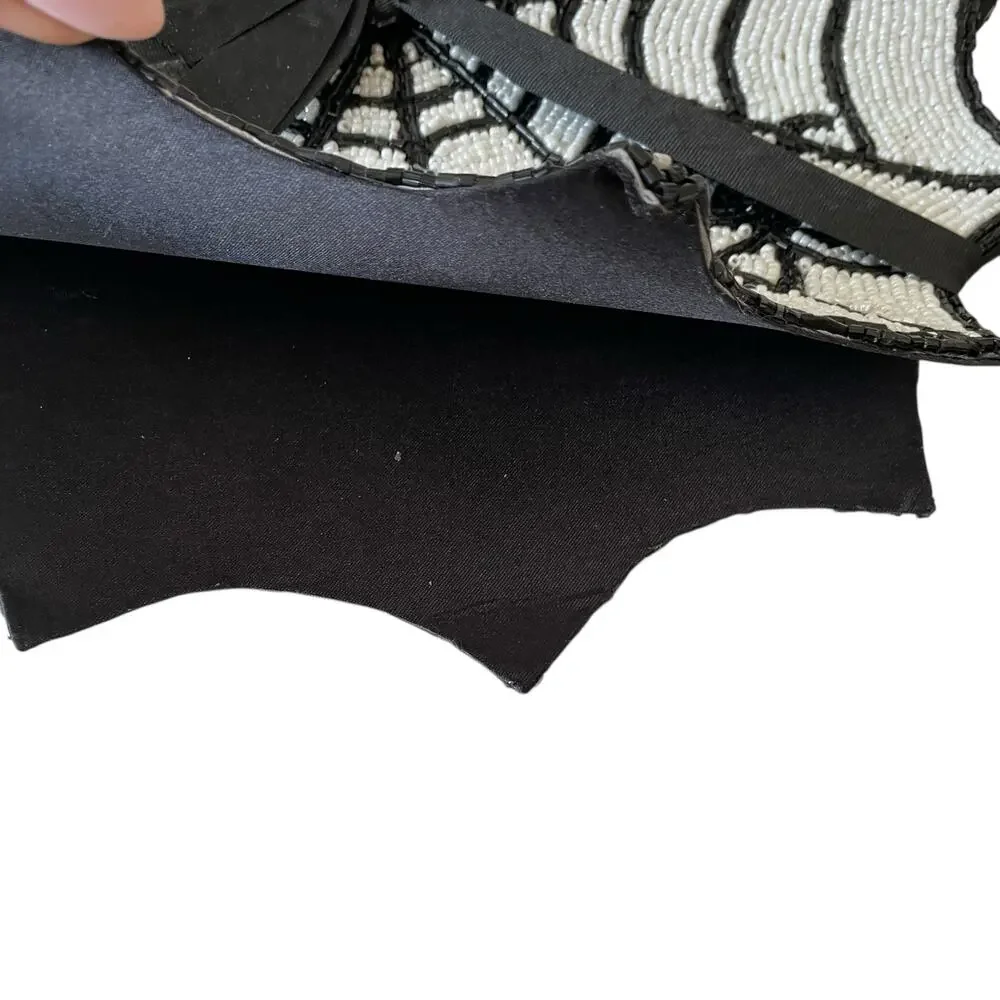 2pc Rachel Zoe Halloween Spider Web Beaded Placemat Charger 15in Black & White